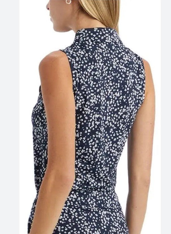 $110 G/Fore Women’s Cherry Blossom Golf Sleeveless Polo -Navy/White-Large- New