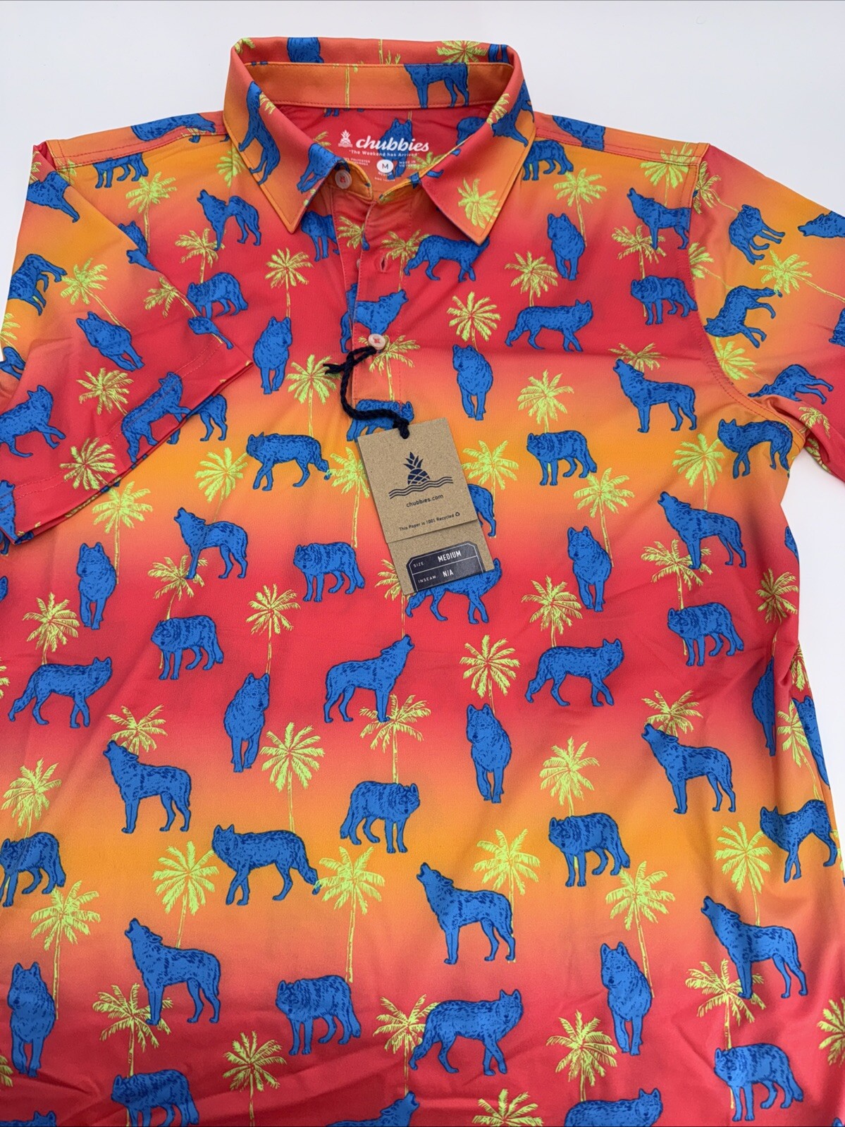 Chubbies Men's The Howler Moon Performance Polo Shirt-Orange Multi-Medium-New