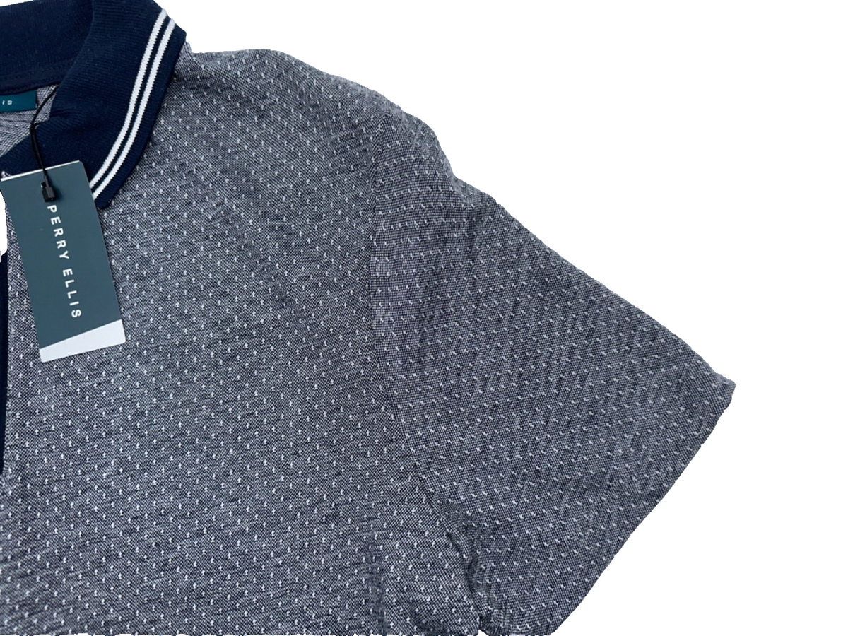 $50 Perry Ellis Men’s Quarter Zip Polo Shirt - Dark Sapphire - Small - New Tag