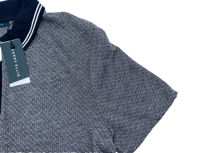 $50 Perry Ellis Men’s Quarter Zip Polo Shirt - Dark Sapphire - Small - New Tag