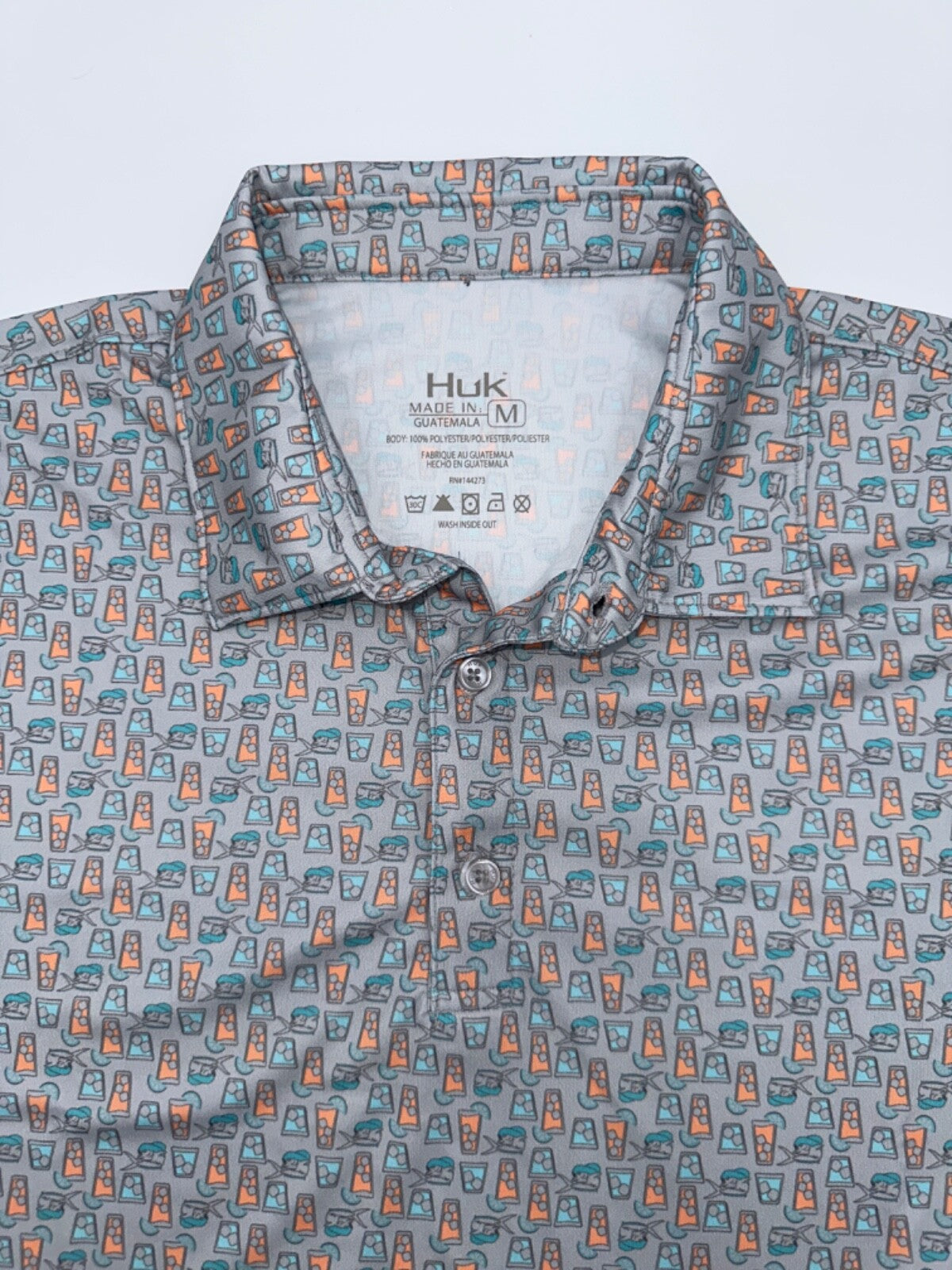 $55 Huk Men's Dolphin Cocktail Pursuit Polo - Grey - Medium - New With Tags