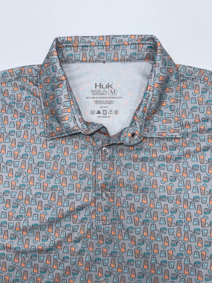 $55 Huk Men's Dolphin Cocktail Pursuit Polo - Grey - Medium - New With Tags