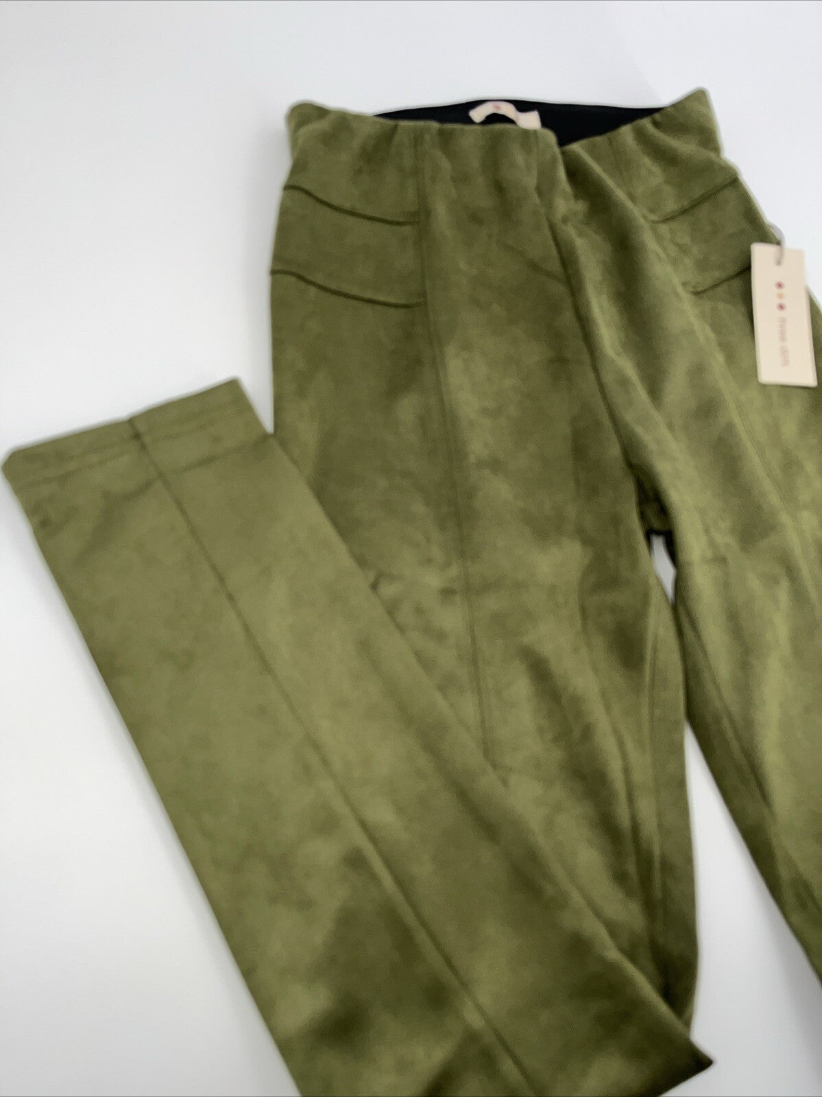 $119 Three Dots Women’s Sofia Front Seem Pull On Pants- Green Moss -Medium-New