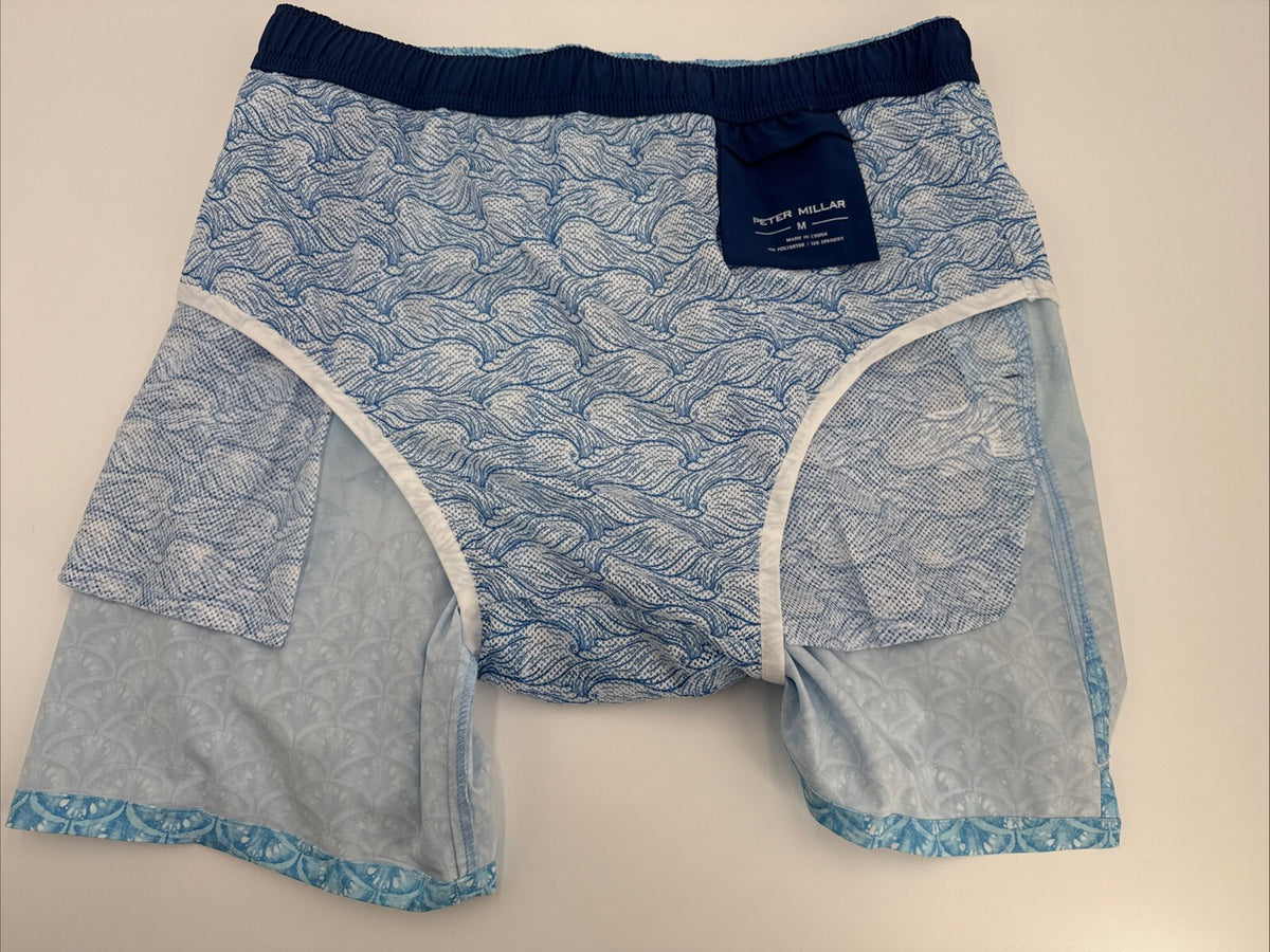 $100 Peter Millar Men’s Tropical Stingray Swim Trunks - Blue- Medium - NWT