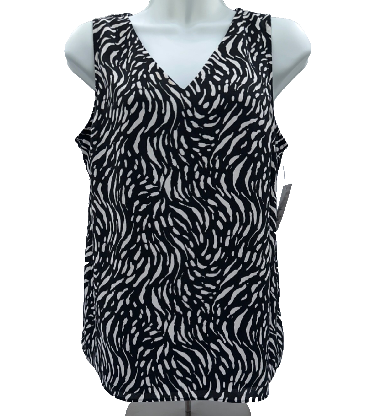 Nine West Women's Woven V Neck Shell Blouse - Black/White - Small - New