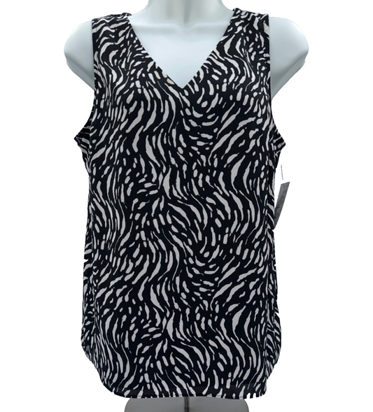 Nine West Women's Woven V Neck Shell Blouse - Black/White - Small - New