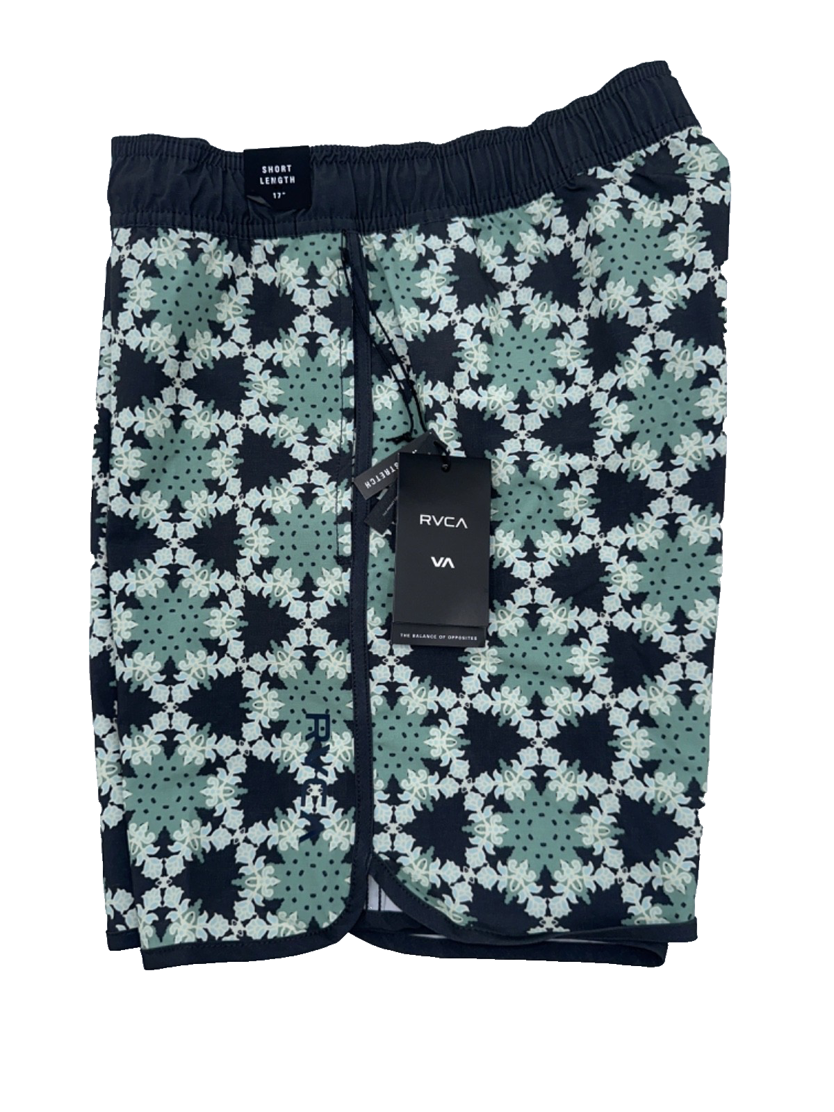 $60 RVCA Men's Eastern Elastic 4 Way Stretch Swim Shorts -Green/Grey -Small-New