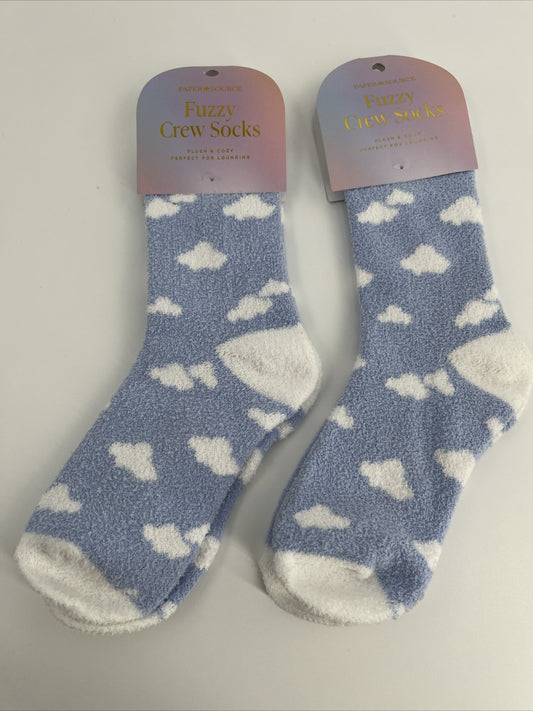 Paper Source Women's Casual Fuzzy Soft Lounging Socks- Blue/White- One Size Fits