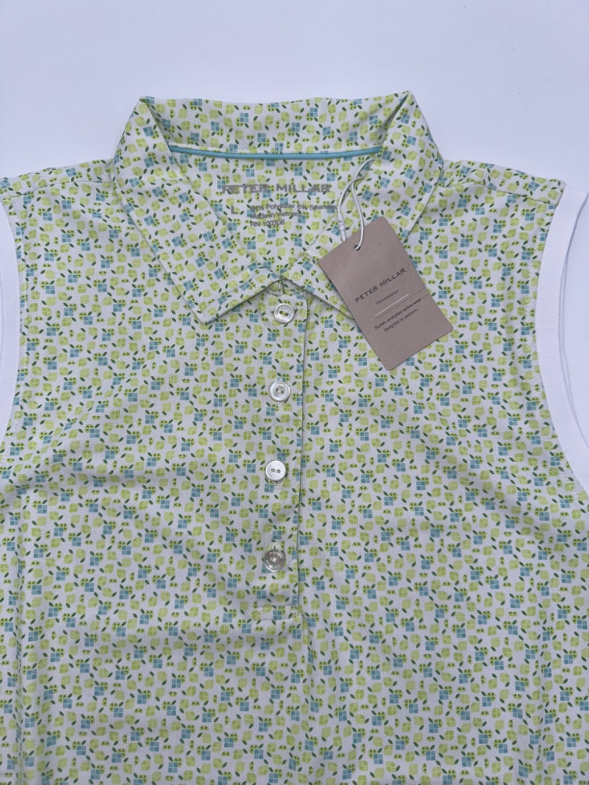 $90 Peter Millar Women’s Main Squeeze Banded Mesh Polo Shirt -Spritzer - Large