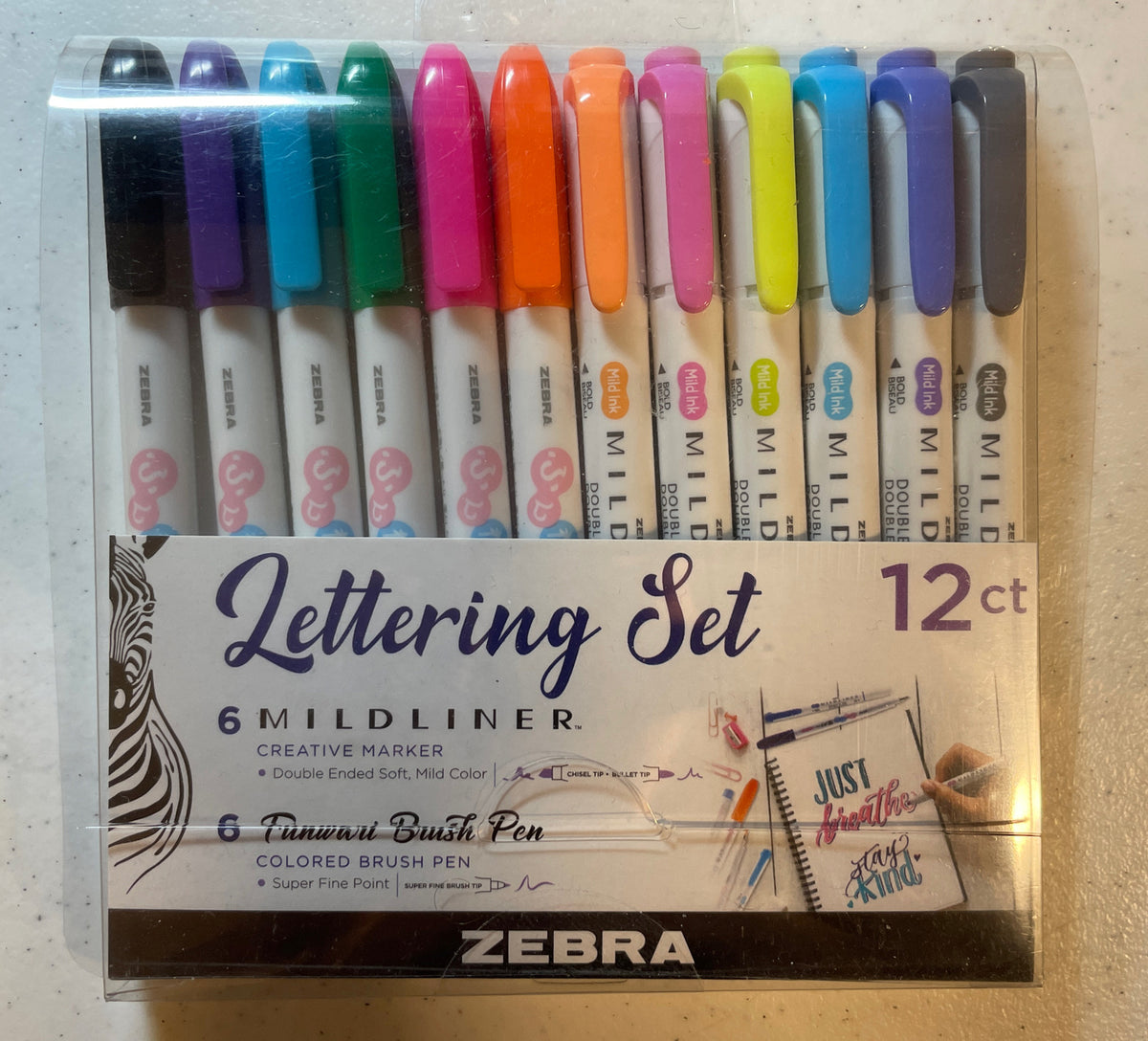 Zebra Pen Lettering Set, Assorted Colors, 12 Count NEW