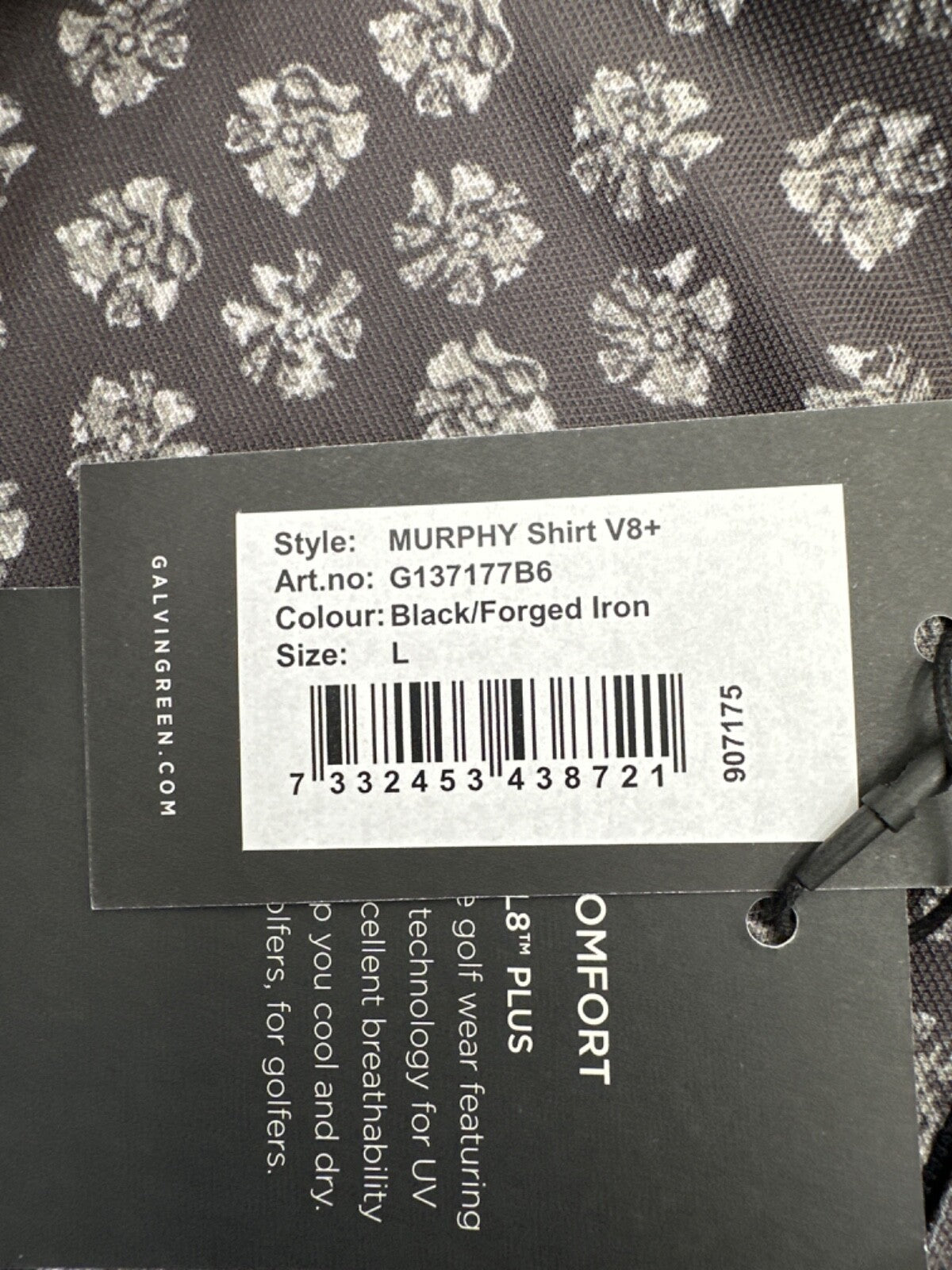 $110 Galvin Green Murphy Shirt V8+ Polo- Black/Forged Iron - Large - New tag