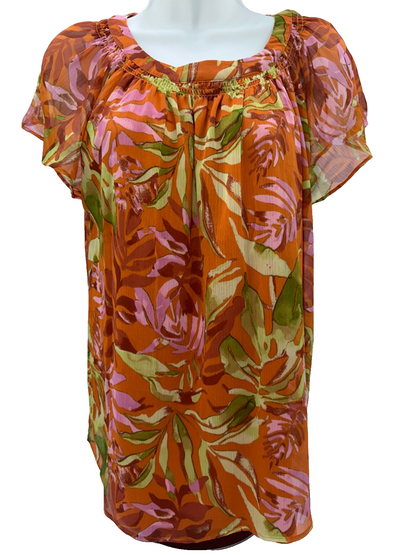 $35 LC Lauren Conrad Women’s Shirred Neck Shell Top-Spice Misty Jungle-Medium