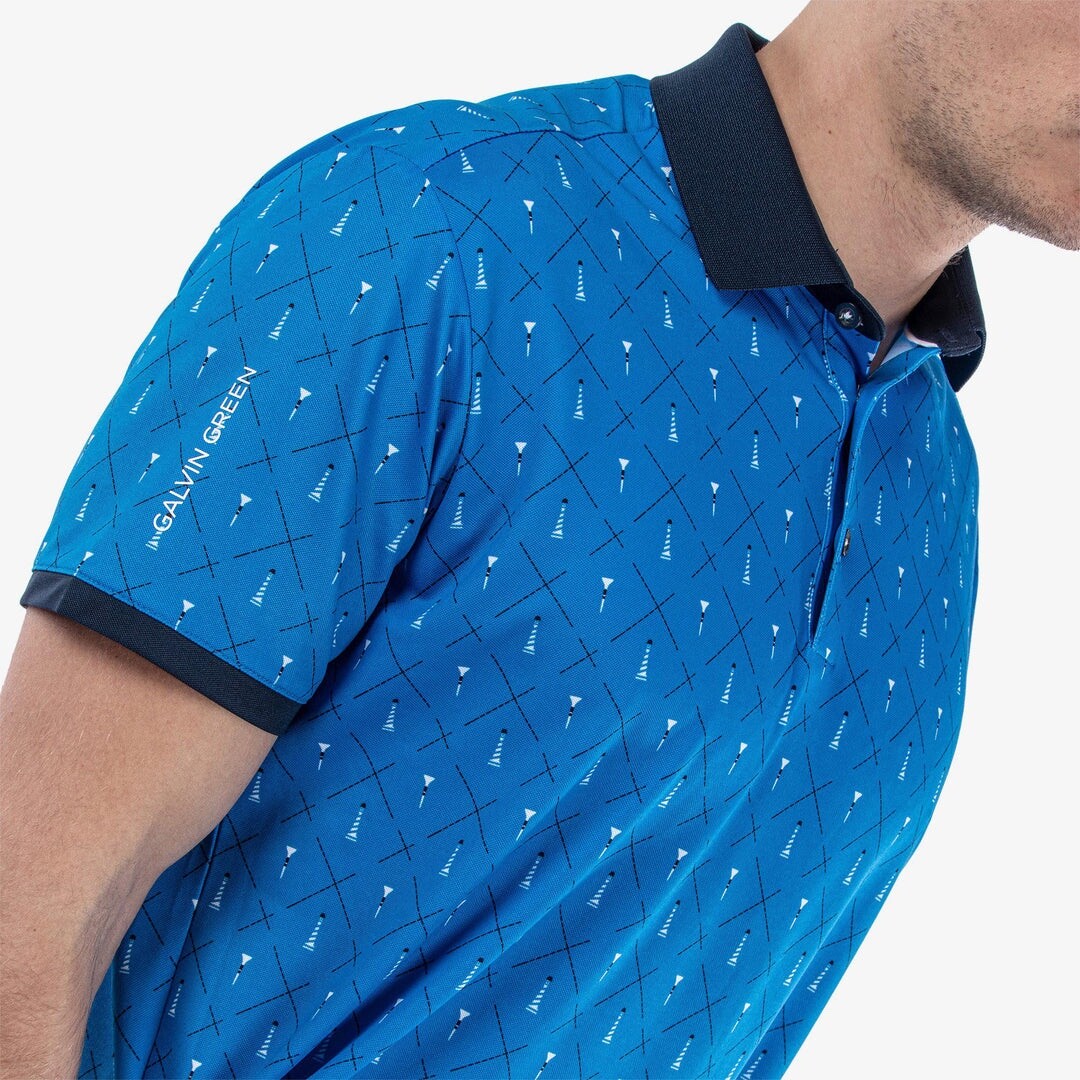 $109 Galvin Green Men’s Manolo Short Sleeve Golf Shirt - Blue/White/Navy- Large