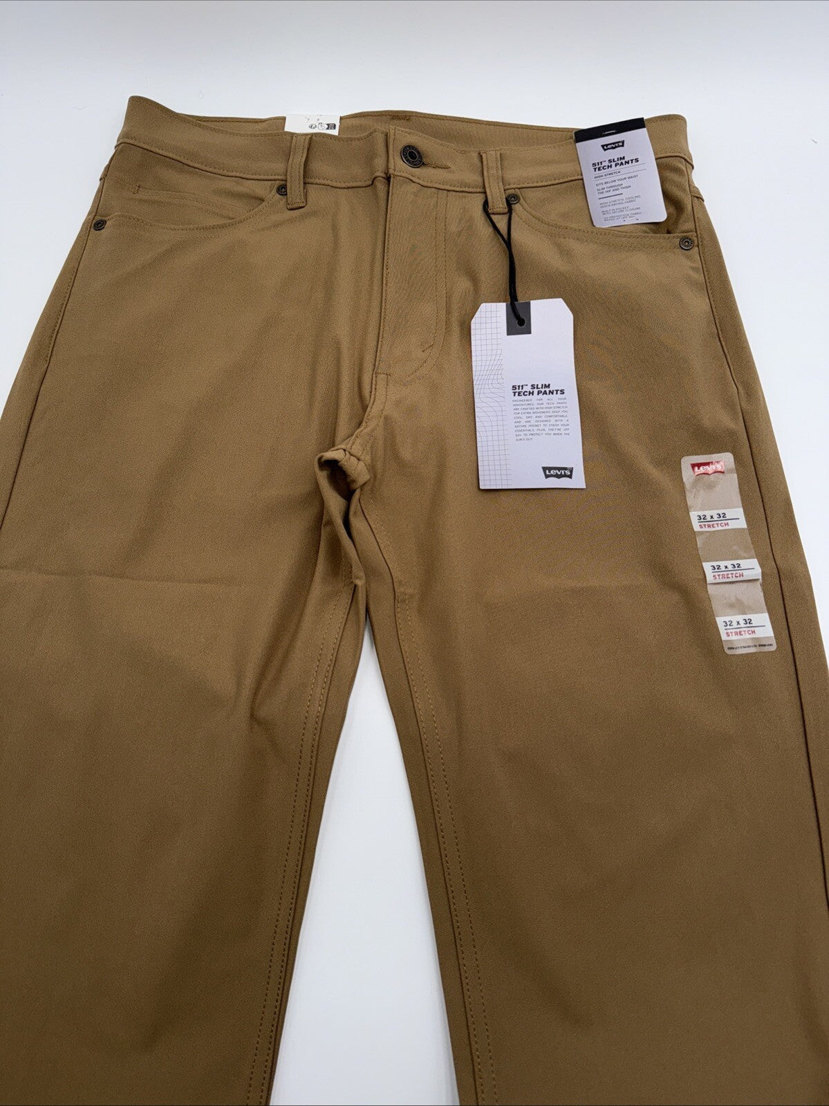 $70 Levi's Men's 511 Slim Tech Pants Stretch A92130010- Tan - 32W 32L - New Tag