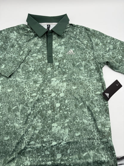 $65 Adidas Men's Petal Print Golf Polo Shirt - Hazy Green - Medium -New