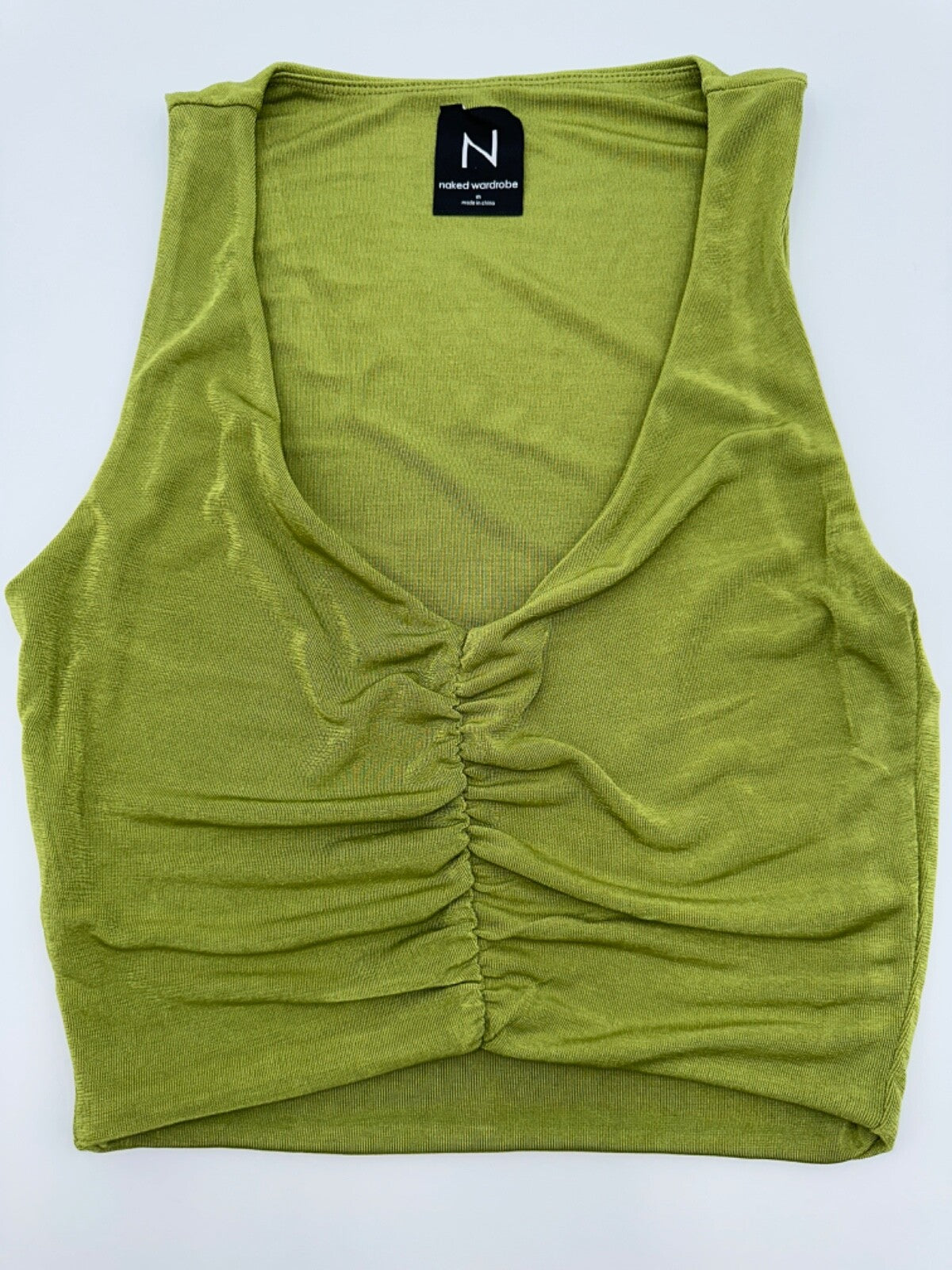 $64 N by Naked Wardrobe Women’s Shirred Crop Top - Olive- Medium- New With Tags