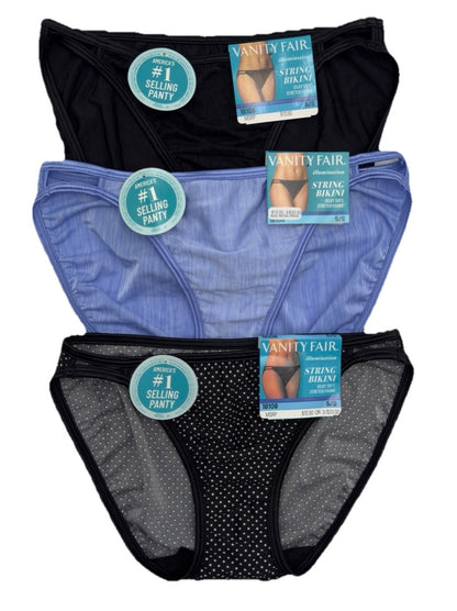 $40 Vanity Fair String Bikini Panty (Pack Of 3)-Colors As Shown-18108- 5/Small