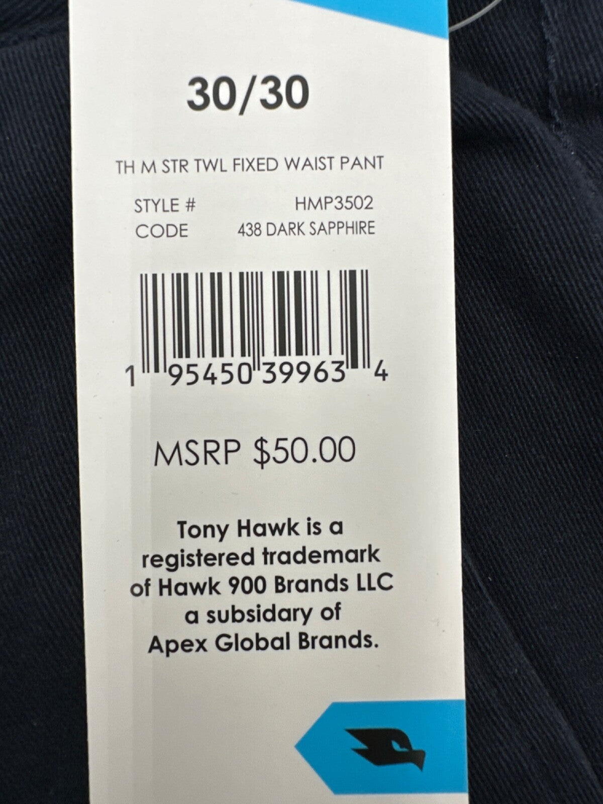 $50 Tony Hawk Men's Stretch Twill Pants - Dark Sapphire - 30W x 30L - New