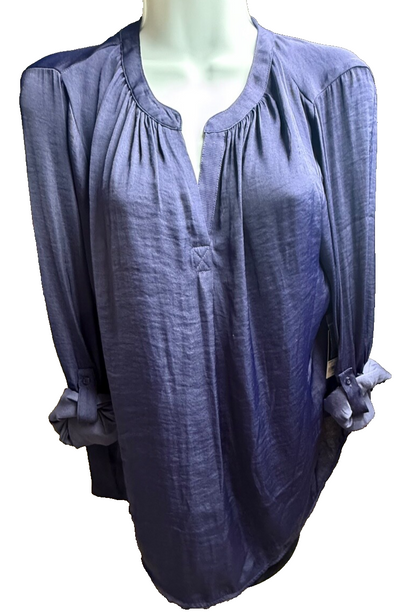 $48 Simply Vera Women’s-Roll-Tab Sleeve Popover Blouse Top-Purple-XSmall-New Tag