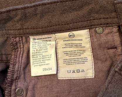 $198 AG Men’s Tellis Slim Fit 5-Pocket Pants Jeans  - Burgundy - Size 29Wx34L