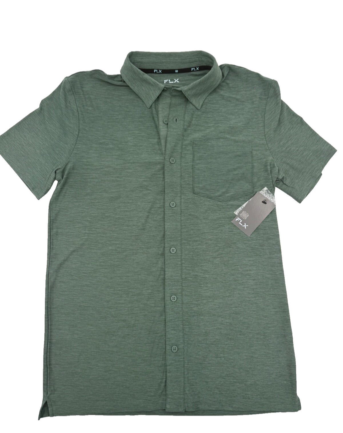 $30 FLX Men’s-Luxury Soft Button-Down Shirt-Green-Small-New Tag