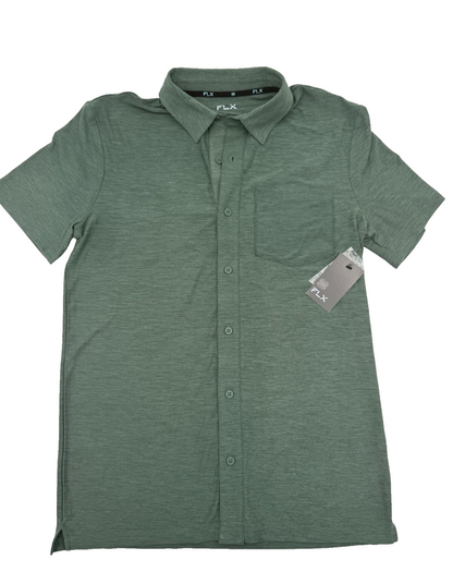 $30 FLX Men’s-Luxury Soft Button-Down Shirt-Green-Small-New Tag