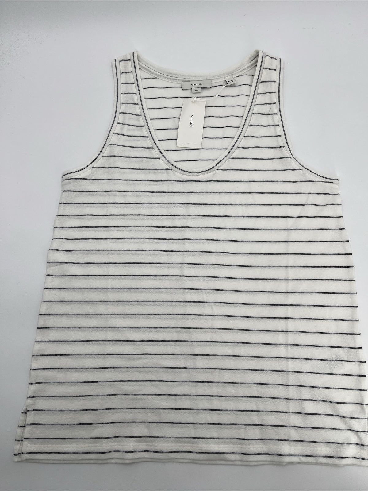 $80 *New* Vince Easy Scoop Neck Striped Tank Top- Off White- Large -New Tag