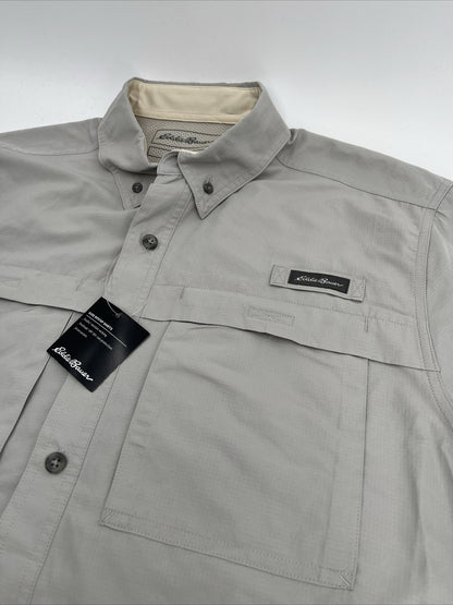 $60 Eddie Bauer Men's Ripstop Guide Short Sleeve Shirt-Light Gray-Medium-New
