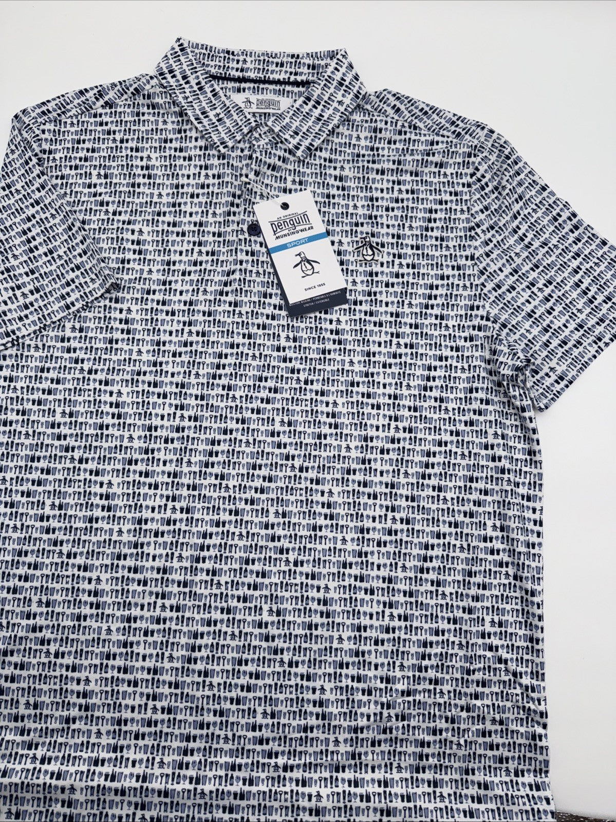 $90 Original Penguin Men’s Have A Beer Print Golf Polo/Shirt-Black Iris-Large