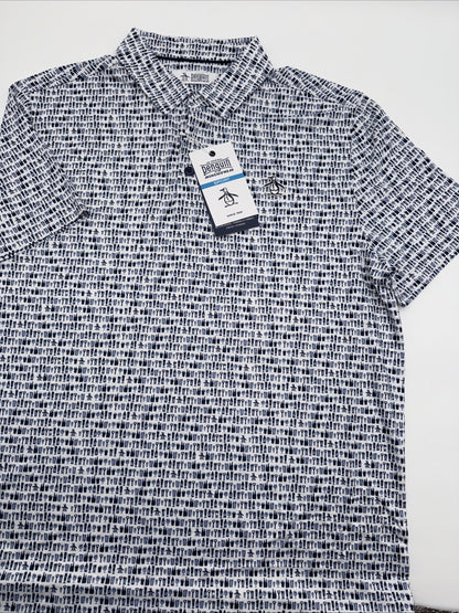 $90 Original Penguin Men’s Have A Beer Print Golf Polo/Shirt-Black Iris-Large