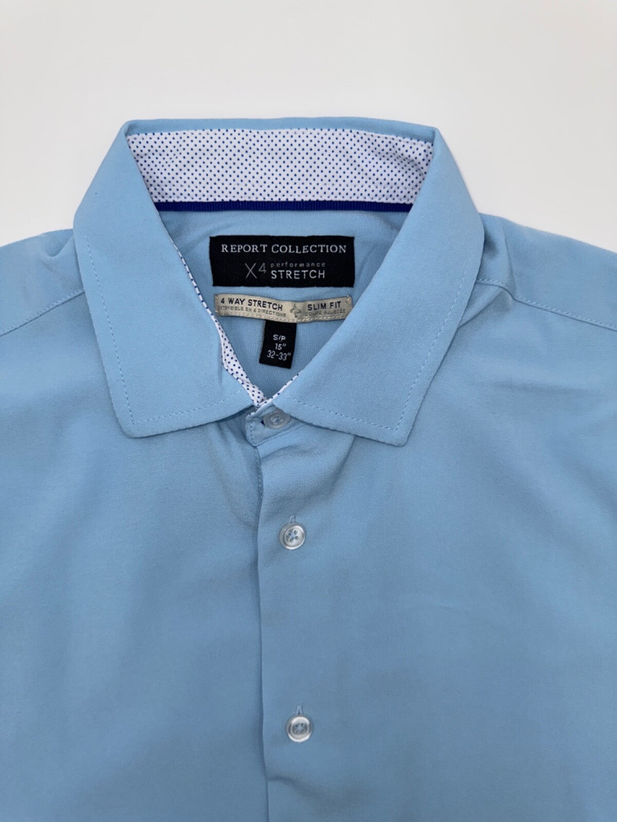 $68 Report Collection Men’s  4 Way Stretch Slim Fit Button Up Shirt-Blue- Small