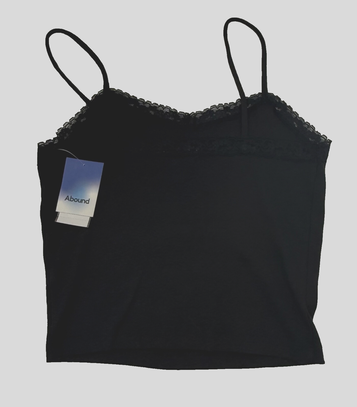 Abound Women’s-Cropped Cami Lace Trim Top -Black- Small-New Tag