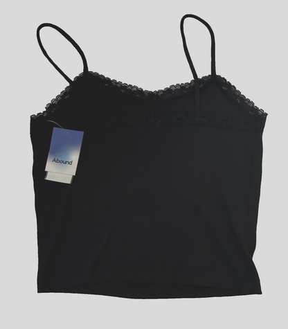 Abound Women’s-Cropped Cami Lace Trim Top -Black- Small-New Tag