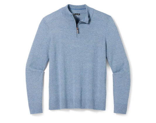 $100 Smartwool Men's Sparwood Zip-Neck Sweater-Blue Horizon- Medium-New Tag