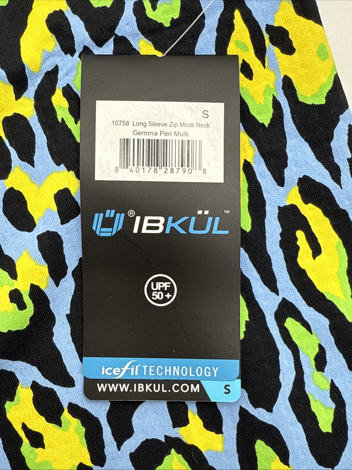 $100 Ibkul Women’s Long Sleeve Zip Mock Neck Top-Gemma Peri Multi -Small -New