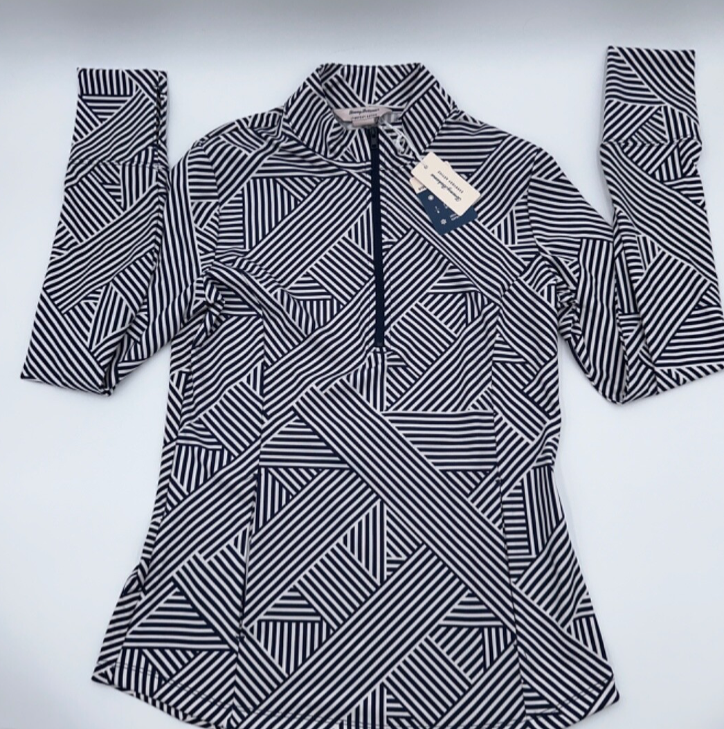 $110 Tommy Bahama Women’s 1/4 Geo Printed Popover Top - Blue - Small - New