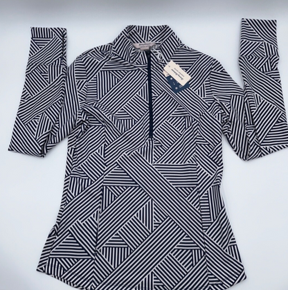 $110 Tommy Bahama Women’s 1/4 Geo Printed Popover Top - Blue - Small - New