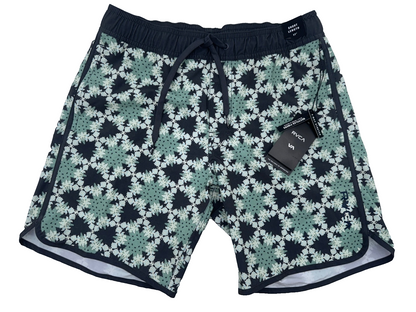 $60 RVCA Men's Eastern Elastic 4 Way Stretch Swim Shorts -Green/Grey -Small-New