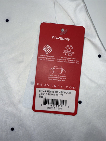 $110 Redvanly Men’s Ramey Golf Performance Polo Shirt-Bright White -Small-New