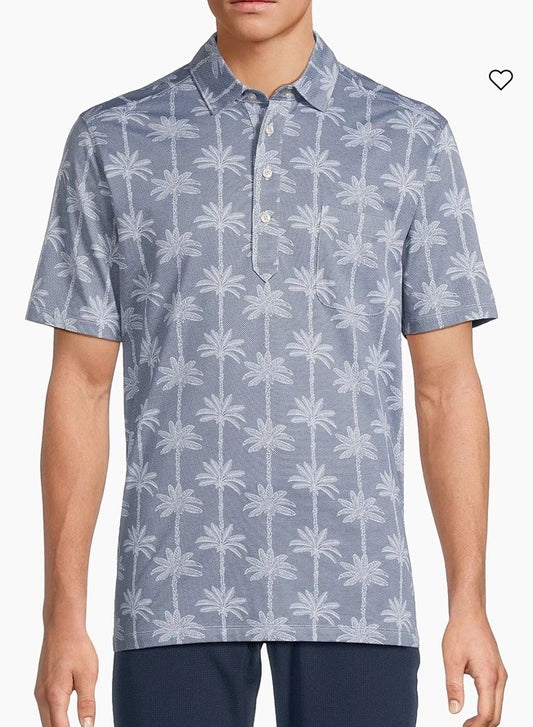 $118 Tommy Bahama Men`s The San Lucio Stretch Hawaiian Polo Shirt-Blue- Large