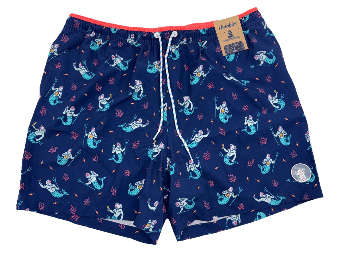 $70 Chubbies The Triton Of Sea 5.5" Inseam Swim Trunks- Blue -XLarge -New Tag