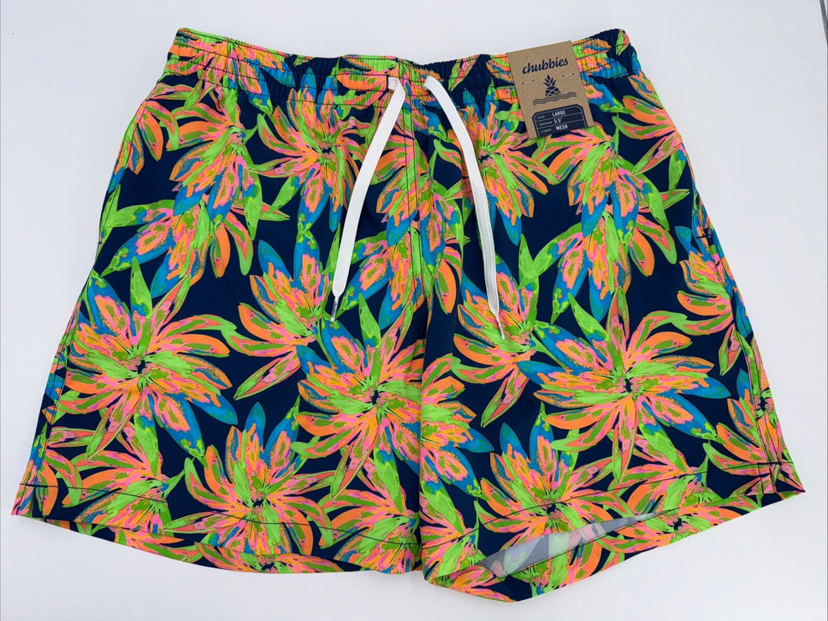 $70 Chubbies The Ocean Flowers 5.5" Inseam Swim Trunks-Multi -Large -New Tag