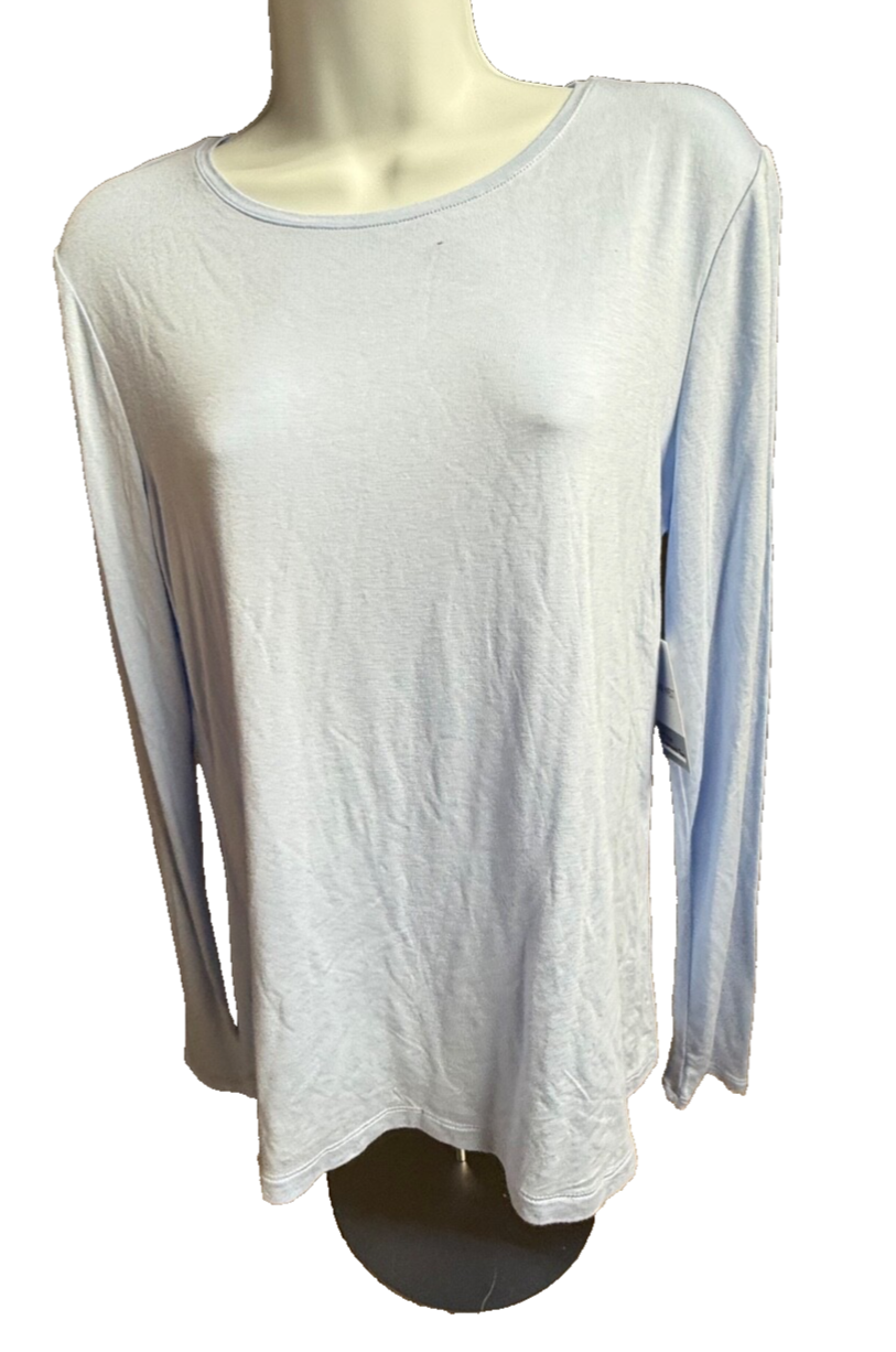 Nine West Women’s-Soft Spun Crewneck Longsleeve Tee-River Blue-Medium-New Tag