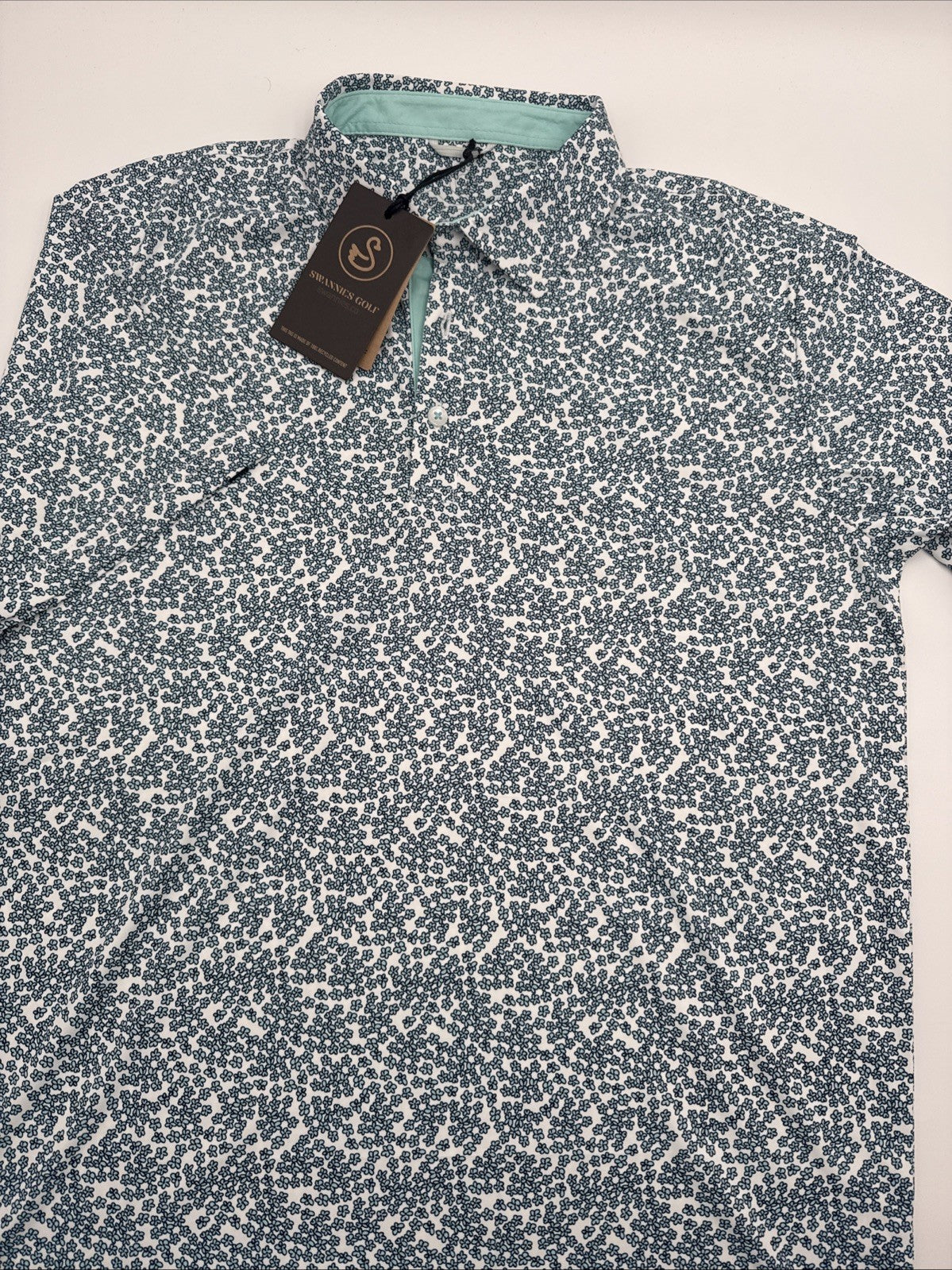 $65 Swannies Men’s Golf Preston Polo Shirt- Aqua/White - Medium - New Tags