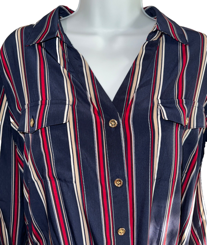 $110 Charter Club Women's Striped Drawstring Dress- Deepest Navy - Size 14-New