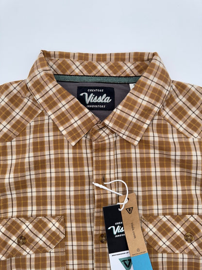 L$70 Vissla Men's Creators Ranger Eco SS Button Down Shirt - Brown/Yellow- New