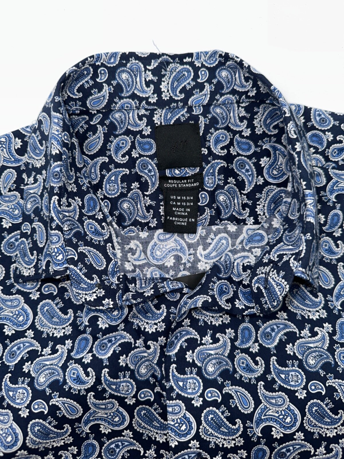H&M Men's Regular Fit Paisley Patterned Long Sleeve- Dark Blue - Medium- New Tag