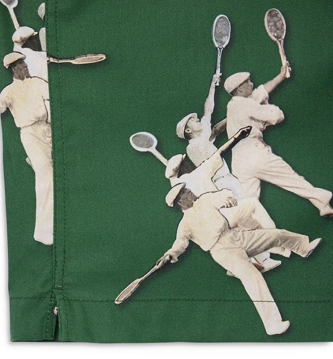 $140 Lacoste Men's S/Sleeve Rene Retro Graphic Print Camp Shirt-Green-Medium