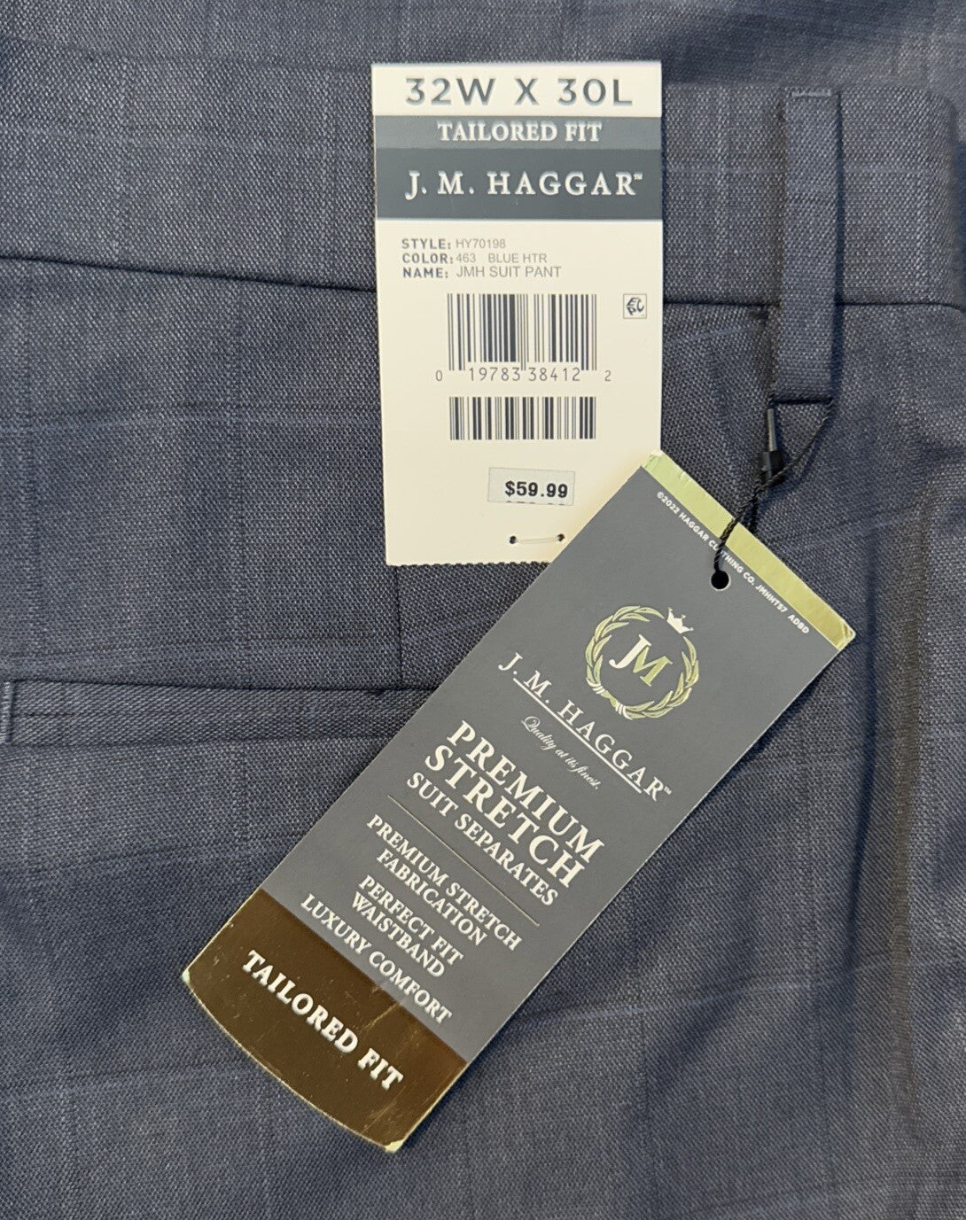 Haggar Men's Windowpane Tailored Fit Suit Separate Pants -Blue Heather- 32W 30L