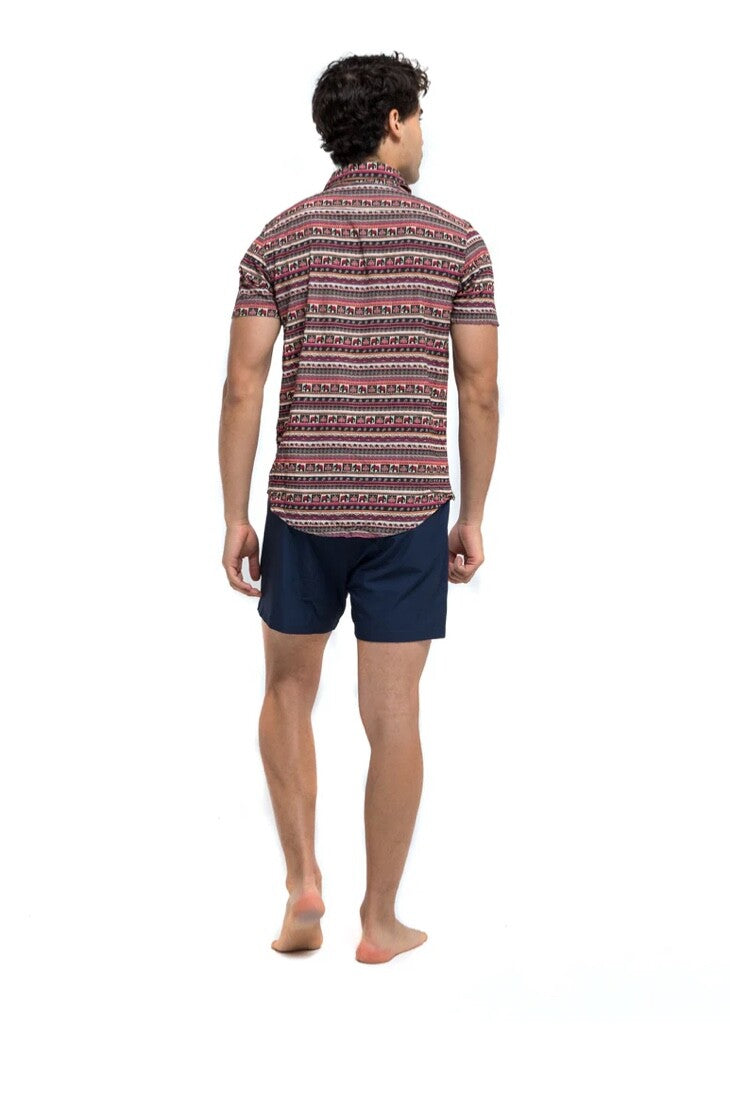 $65 Bermies Men’s- Boho Elephants Rayon Stretch Shirt- Multicolor-Small- New Ta